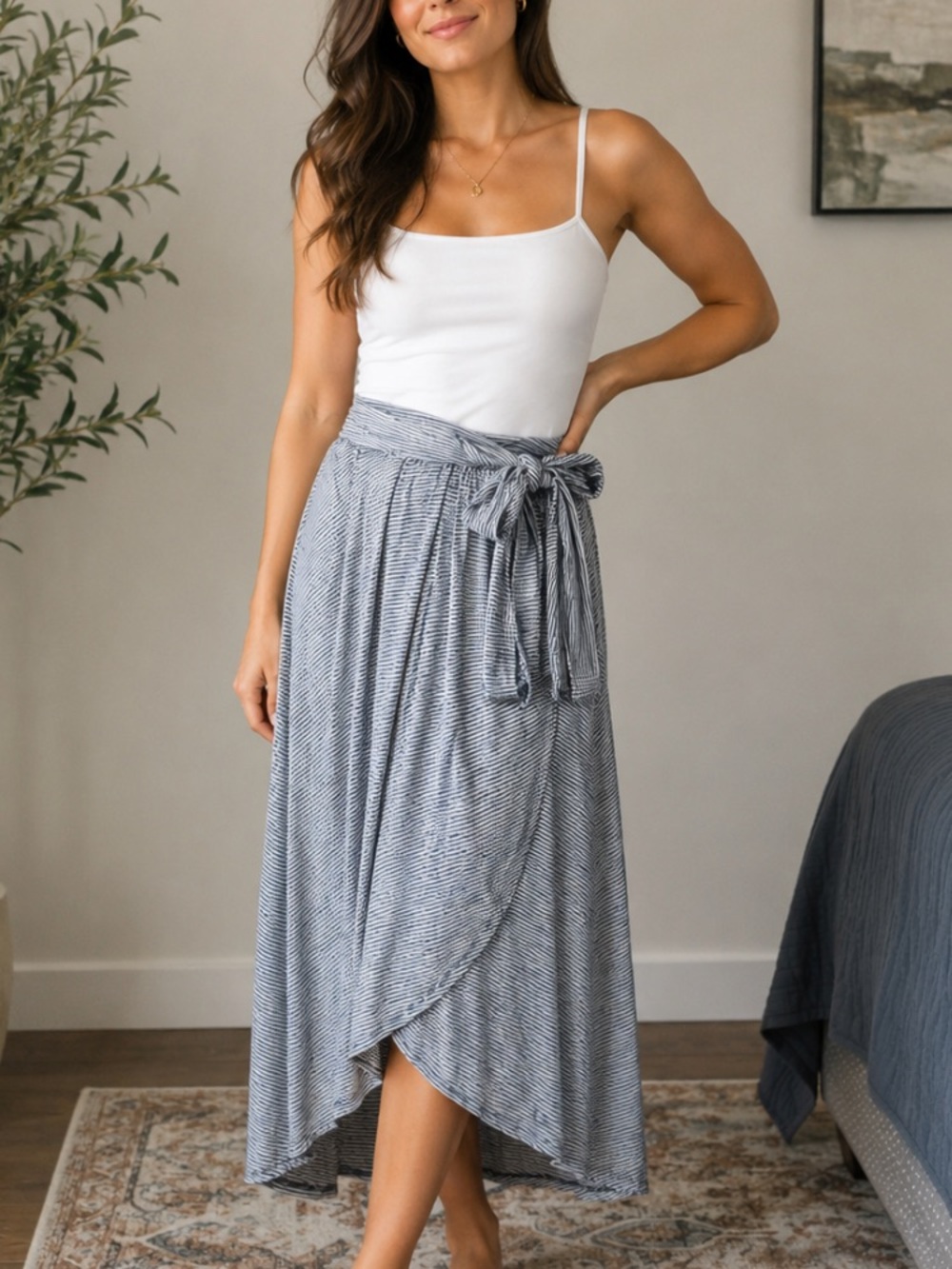 GAP Black and White Striped Midi Skirt